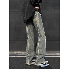 美式ins高街hiphop重工艺水洗毛边牛仔裤货号K712P65，男装牛仔裤，电商A063