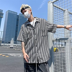 复古竖条纹针织短袖衬衣男ZC55P43，男装T恤，星座1116-2