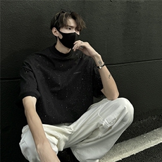 1港风满钻巴家罗口硅胶印logo大码M-5XL短袖T恤男DT77835P33控58，男装T恤，星座226-2