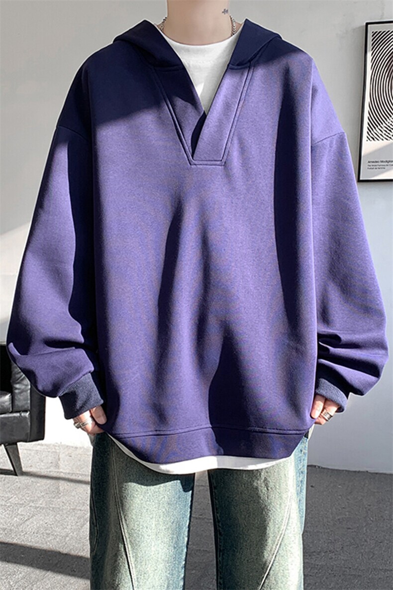 8XL-M叠穿假两件卫衣重磅连帽V领拼接套头衫宽松大码外套WY006P65,男装卫衣,电商B312