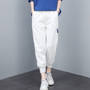 2021春季新款尚新抽绳贴标装饰针织休闲裤,女装休闲裤,叶笙衣