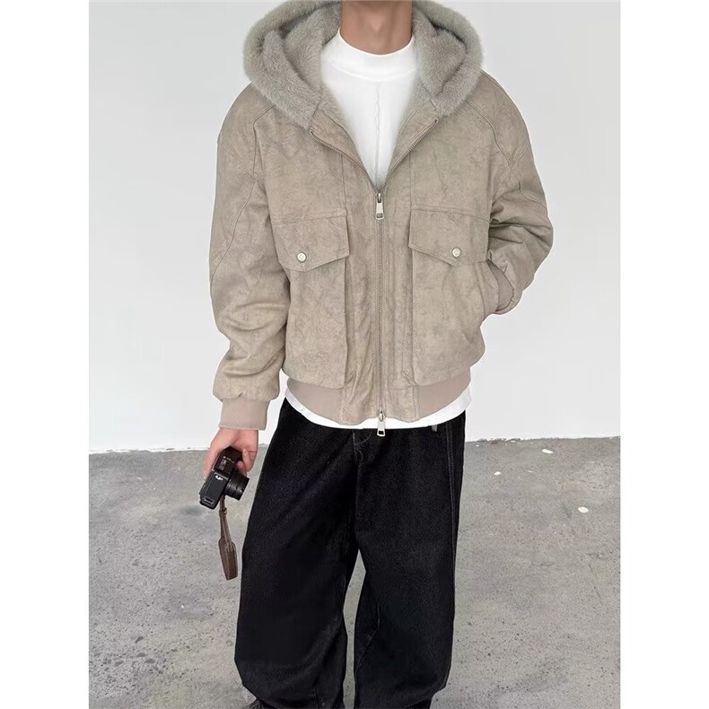 冬季羊羔毛拼接棉服潮流韩系立领棉袄加厚面包服棉衣外套男,男装棉衣,星座506A