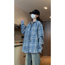现货复古晕染格子长袖衬衫女高级感慵懒风外套男C19-P50控78，男装衬衫，星座205-5