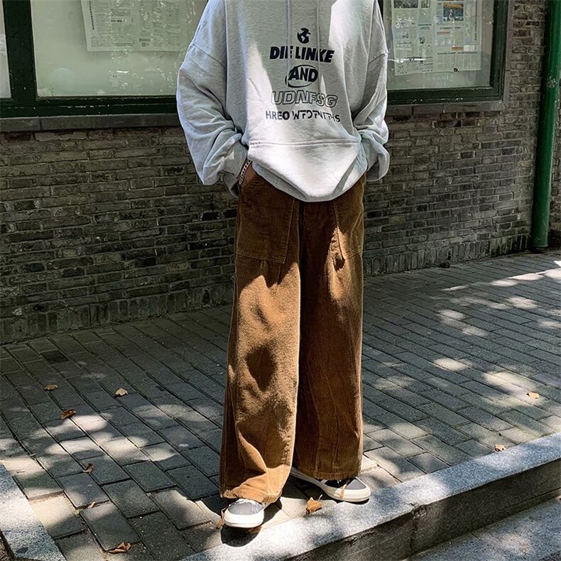 男秋季新款灯芯绒阔腿休闲裤K016P30图片