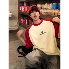 抖音得物高品质二开240克宽松纯棉美式潮牌插肩袖拼接短袖T恤，男装T恤，电商A486-1