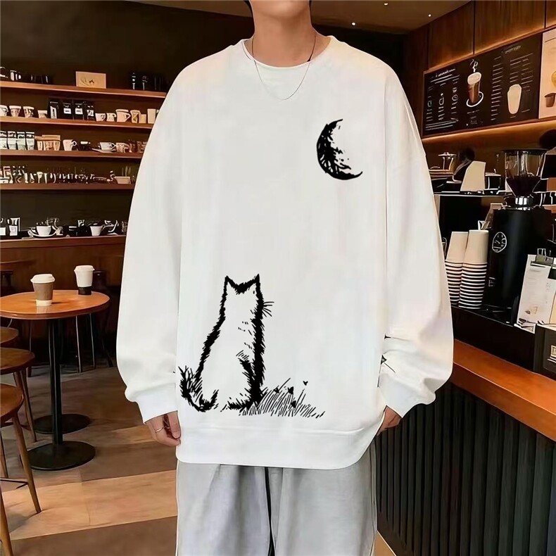 网络图现货美式复古潮牌简约小猫套头休闲卫衣JA6093-P33,男装卫衣,星座715-7