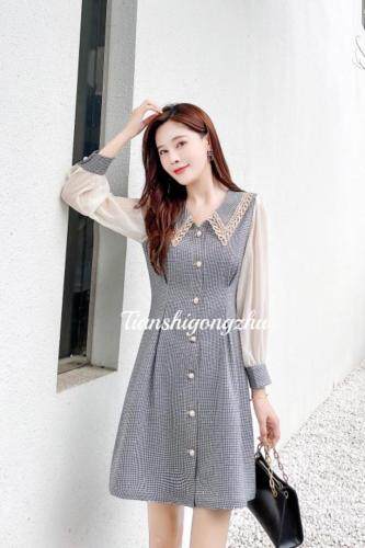 烫钻设计风格领子绣花连衣裙，女装连衣裙，天使公主