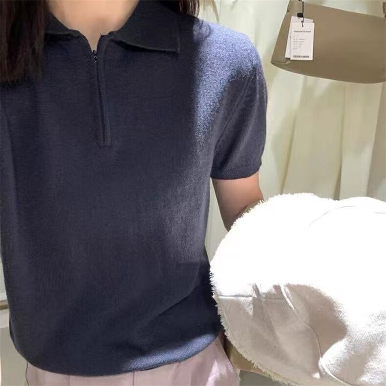 翻领时尚短袖夏季新款百搭修身型,女装T恤,锦弘羊绒
