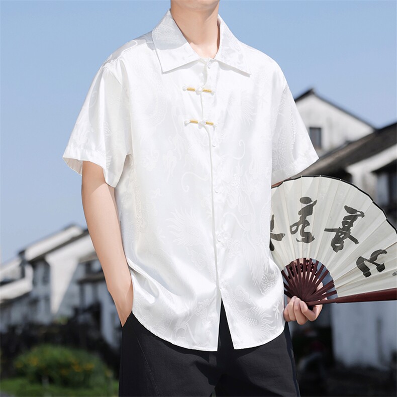 龙纹提花夏季冰丝风衬衫宽松休闲衬衣古风A266-1-CS2501-P35图片