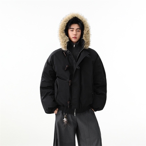（手塞棉）冬季毛领加厚棉服牛角扣连帽上衣MF002-P130-控239图片