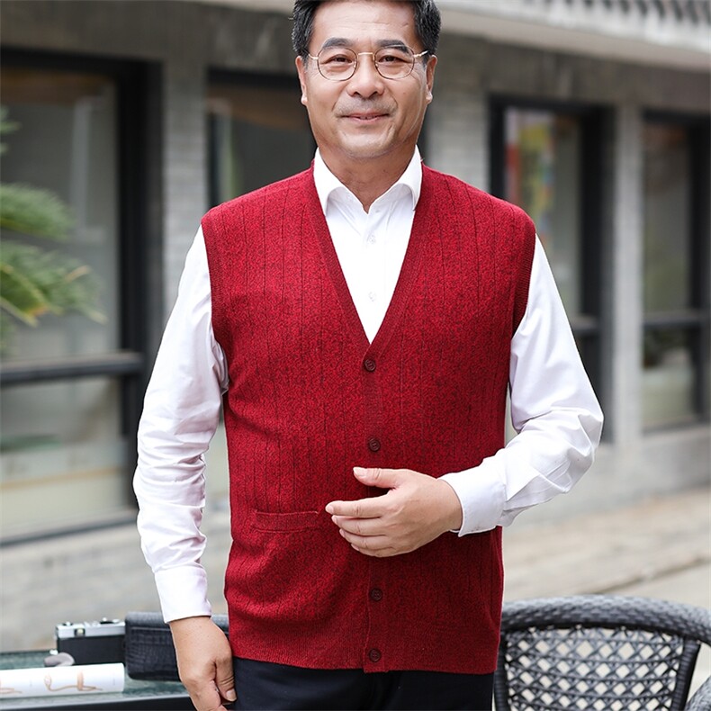 2024秋冬新款中老年男款纯色纽扣衫背心马甲,男装羊绒背心,衣恋羊绒