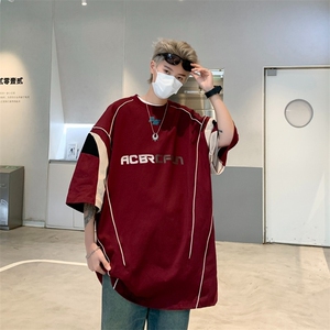 美式运动球服线条拼接短袖T恤男夏新款百搭休闲宽松球衣 TX133图片