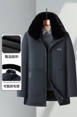 脱卸大毛领加绒加厚中老年棉服大衣男士休闲中年棉衣外套大衣，男装棉衣，钱塘723