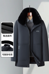 脱卸大毛领加绒加厚中老年棉服大衣男士休闲中年棉衣外套大衣图片