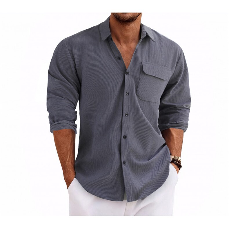 2026春季新款欧美男士休闲纯色翻领衬衫大码宽松上衣潮Men Shirts图片