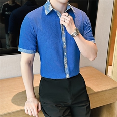 CS817-P38泡泡格夏季新款男士短袖衬衫潮流时尚短袖潮花衬衣，男装T恤，星座507A（原星座306B-2）