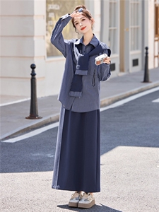 韩系气质披肩条纹衬衫套装女2025年春秋新款优雅大气半身裙三件套图片