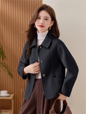 时尚短款双面羊绒大衣2025年秋冬新款单排扣毛外套小个子，女装毛呢外套，众宇琦