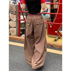 美式复古格纹撞色拼接褶皱工装裤女宽松休闲百搭拖地阔腿裤，男装工装外套，星座1210-1