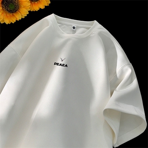 可设48小时发货支持抖音得物来样二开240克重磅美式麂皮绒短袖t恤图片