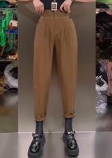 2022年春季欧货新款爆火高腰拼棋盘格休闲裤，女装休闲裤，L·H·X