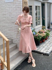 瑞F1D103【现货！】小香风连衣裙，女装连衣裙，素月