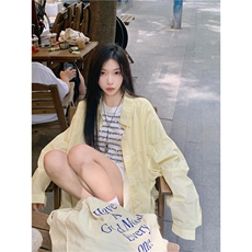 条纹Polo领衬衫外套女春季防晒衬衣宽松休闲开衫中长款上衣CY06，男装防晒衣，星座1116A（原606A-3）
