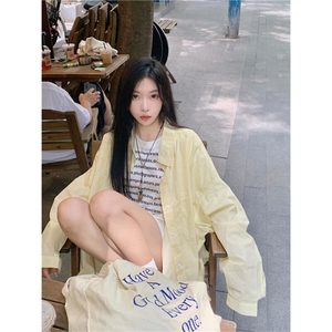 条纹Polo领衬衫外套女春季防晒衬衣宽松休闲开衫中长款上衣 CY06图片