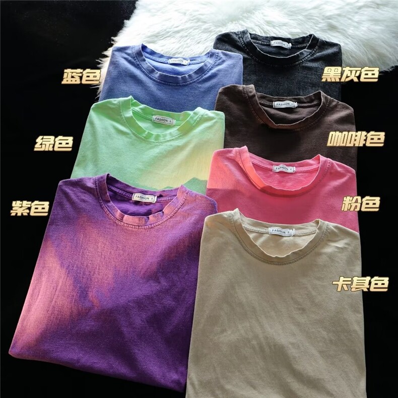 复古美式t恤男夏季水洗做旧宽松ins纯色圆领上衣T2023-310B-1P25图片