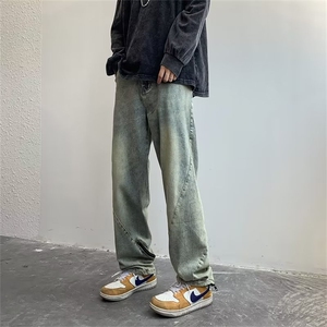 牛仔裤男秋季美式潮大码休闲裤高街黄泥色环绕拉链B8117P45图片