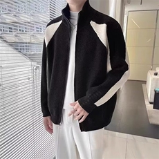 8228-P66慵懒风宽松撞色针织开衫毛衣秋冬季简约新款百搭外套，男装T恤，电商B323A