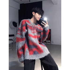 【有货】DM5647-P50美式撞色毛衣男秋冬季慵懒风加厚针织衫上衣图片