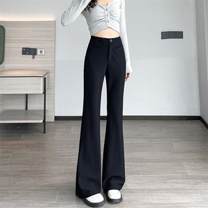 黑色喇叭裤女2025秋冬新款高腰显瘦微喇裤拖地直筒窄版西装裤图片