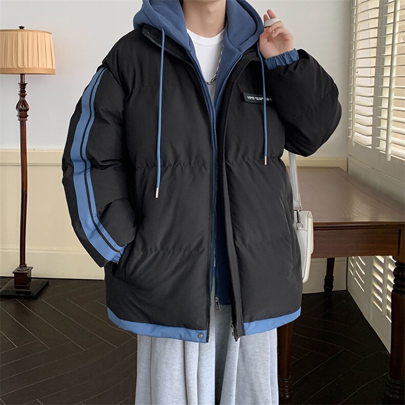 棉服男冬季新款港风宽松假两件连帽棉衣MF8587-特P78，男装棉衣，星座214-3