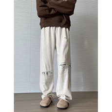 原创~秋冬字母毛边补丁破洞直筒垂坠卫裤XZ502-K769-P65控88，男装休闲裤，星座502