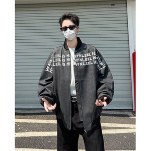 2025美式高街立领男女春潮牌字母印花百搭拉链夹克外套W6545-P65图片
