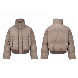 现货5W件冬季三防重磅硬挺boxy短款羽绒立领PU皮棉衣外套加厚棉服图片