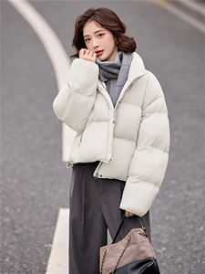 短款羽绒服女2025冬季新款时尚立领落肩袖小个子休闲白鸭绒外套图片