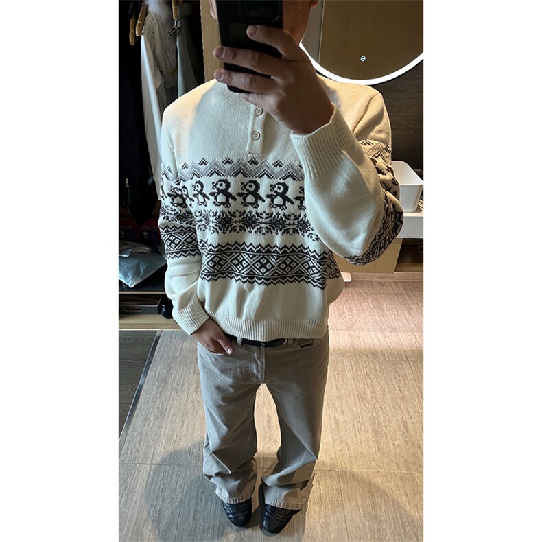 重磅秋冬装北极绒套头毛衣美式复古休闲慵懒风提花工艺针织衫外套，男装针织衫/毛衣，电商A486-1