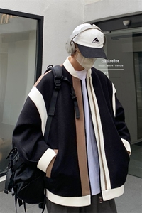 男装拼色夹克 23秋冬新款呢料毛呢大衣男生外套XZ514-2-F627-P115图片