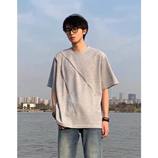 空气层曼巴棉斜褶短袖T恤男女同款潮牌设计感圆领体恤T261-P35，男装T恤，星座1213