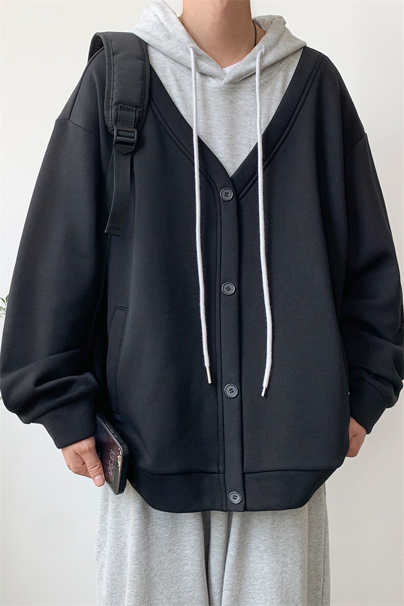 港风假两件撞色拼接连帽开衫卫衣休闲百搭XZ302B-1-WT3458-P57,男装卫衣,星座302B-1