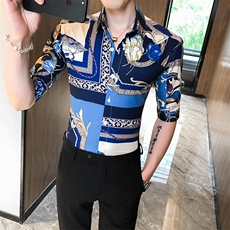 312A-258-P55新款社会小伙中袖衬衫韩版潮流男士五分袖衬衣A，男装T恤，星座312A-5