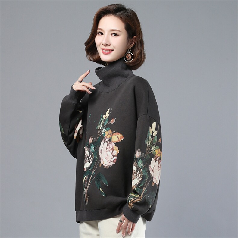 春装女装2022年款潮韩版时尚印花高领卫衣女宽松显瘦长袖上衣,女装卫衣/绒衫,简韵佳