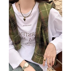 美式复古格子衬衫外套女春秋新款宽松慵懒风小个子衬衣长袖上衣潮，男装衬衫，星座1210-1