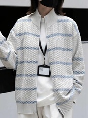 秋季新款格纹条纹宽松毛衣针织衫开衫外套休闲立领毛衣ZZS102P70，男装针织衫/毛衣，电商D256-1(原A064-1)