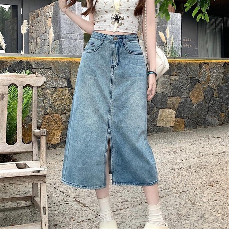 大码高腰开叉牛仔半身裙女夏季胖mm梨型身材遮胯中长款a字包臀裙,女包手腕包,星座1210-1