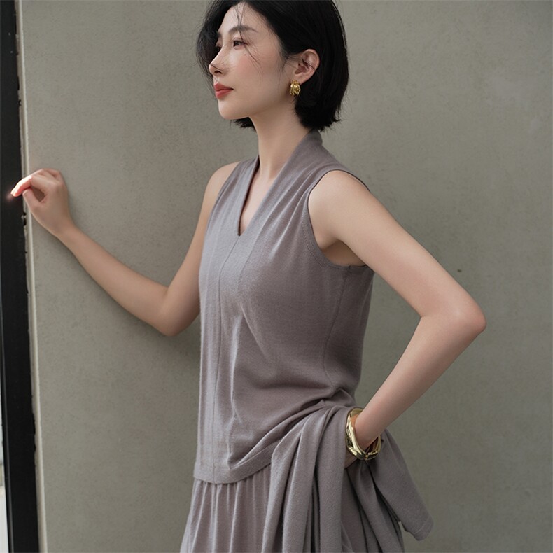 女士自带领无袖套衫,女装羊绒衫,江帆羊绒