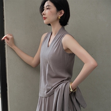 女士自带领无袖套衫，女装羊绒衫，江帆羊绒