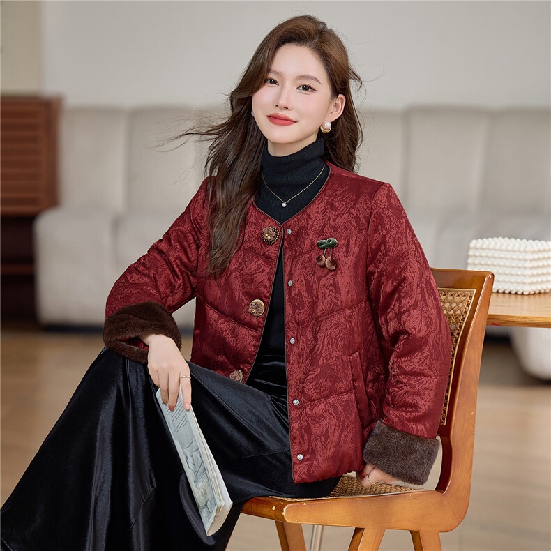 现货2025年冬季时尚新中式提花石墨烯绒棉棉衣,女装棉衣/棉服,依恋蒂丝